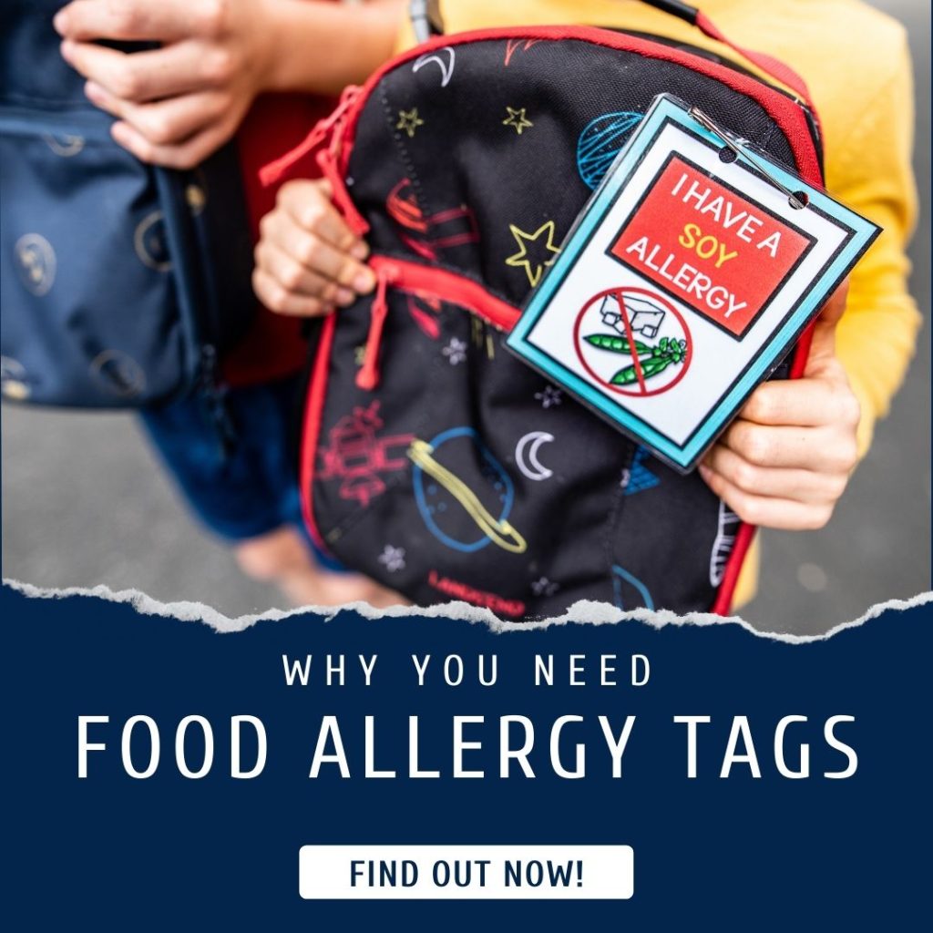 Food Allergy Tags for your child or student’s bookbag lunch bag or clothing